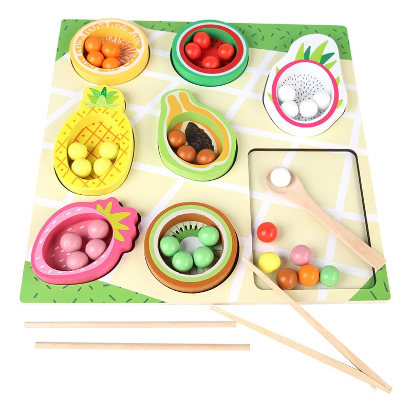 Montessori Matching&Sorting Game Wooden Fruit Clip Beads Color Shape Sensory Sorter for Kids Fine Motor Skills Early Education yellow Phone Case CSWO02