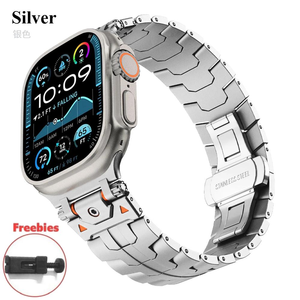 Роскошный браслет для Apple Watch Ultra 2 49 мм, ремешок из нержавеющей стали для iWatch 10 9 8 7 6 5 4 SE 46 мм 42 мм 41 мм 45 мм 44 мм 38 мм Series 10 46mm серебряный XIAOLU Watch Accessories