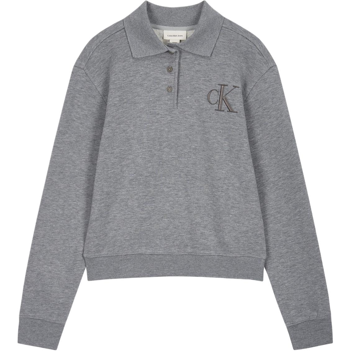 Calvin Klein Logo Long Sleeve Polo Shirt Women tops Medium-Gray 47B217G-P7E XS gray