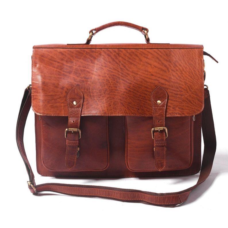 Сумка-мессенджер из кожи Full Grain: -Портфель для ноутбука 16 x 12 x5  in brown NAVYA Genuine leather Bags