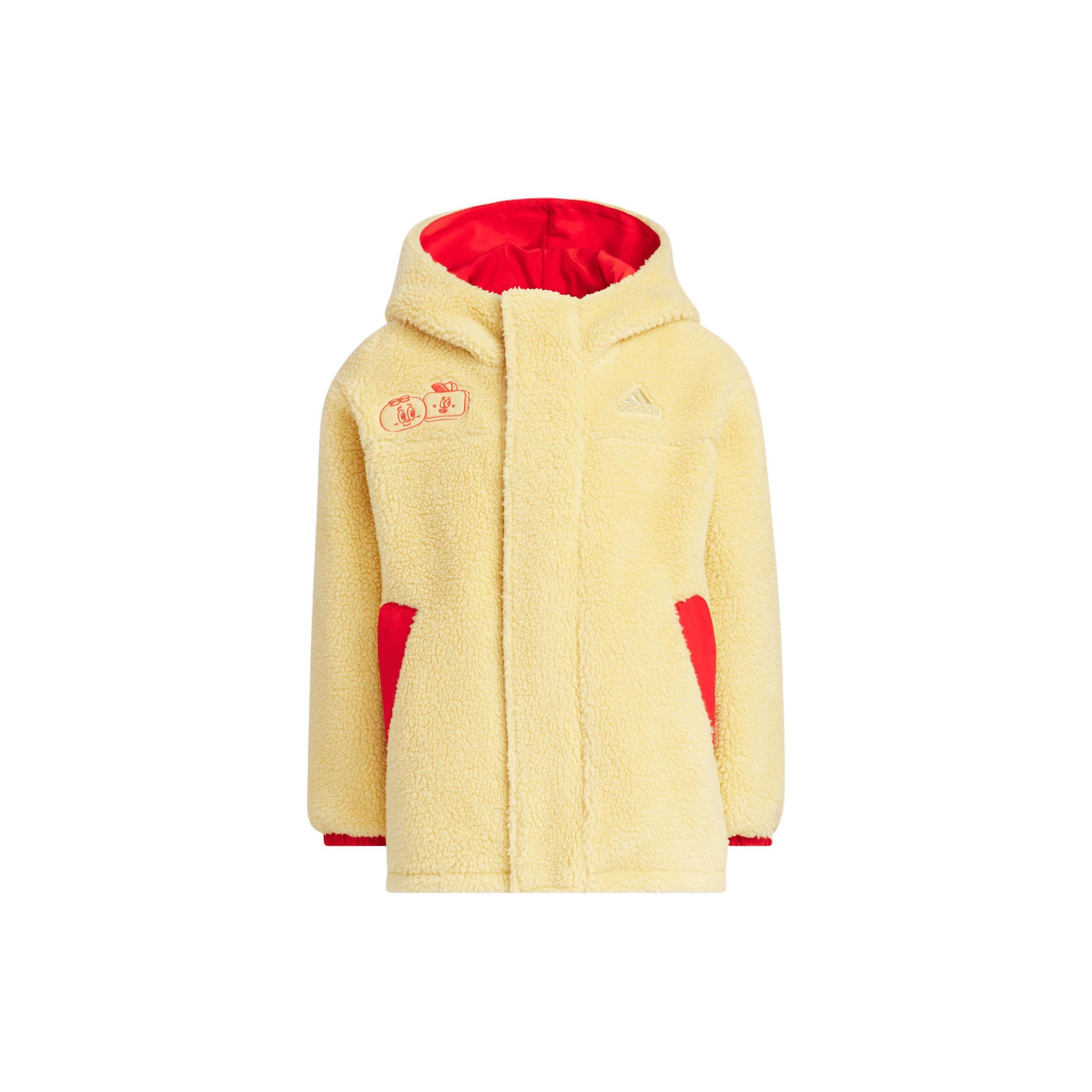 Флисовая куртка Adidas для детей FW23 Год Дракона Коллекция CNY Логотип Принт с узором Дракона Двусторонняя Искусственный мех (овчина) Спортивная толстовка Светло-желтая JF3852 140 beige