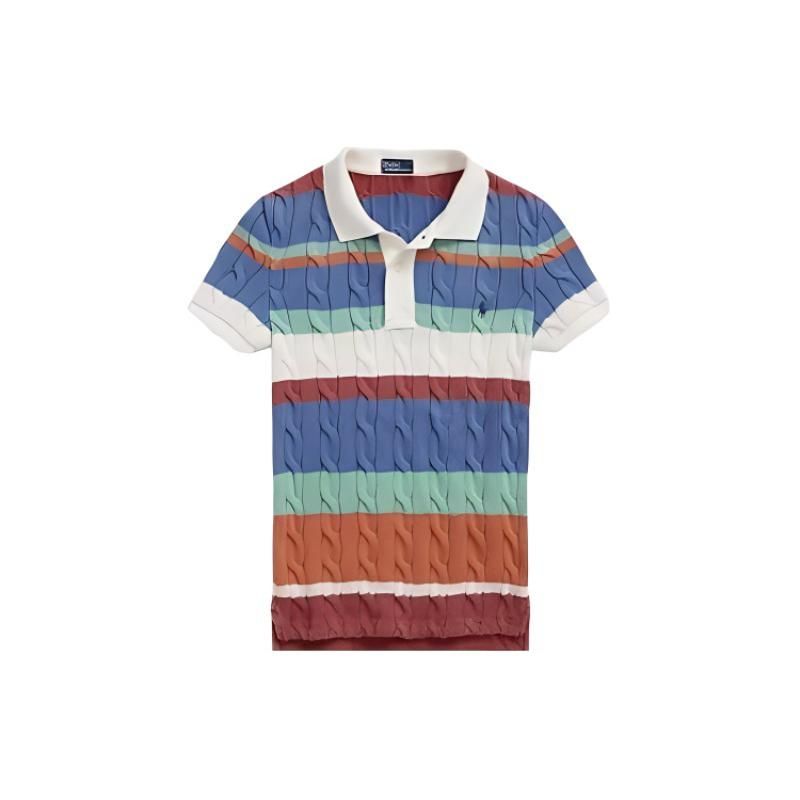 Polo Ralph Lauren Color Block Striped Knit Polo Shirt Women Tops Multicolor 211905926002 M gray