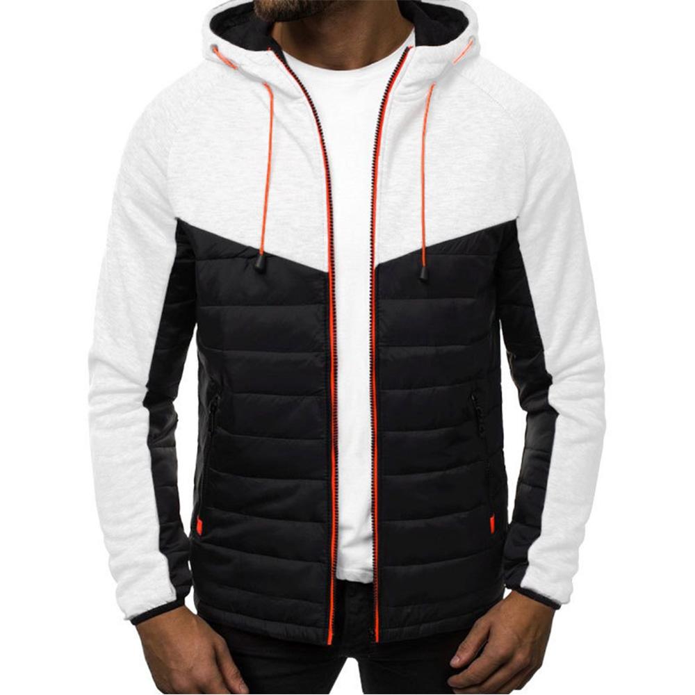 Мужская повседневная куртка контрастного цвета с капюшоном на молнии кардиган пальто с длинным рукавом теплая уличная спортивная одежда винтажная мужская одежда S белый King Billion