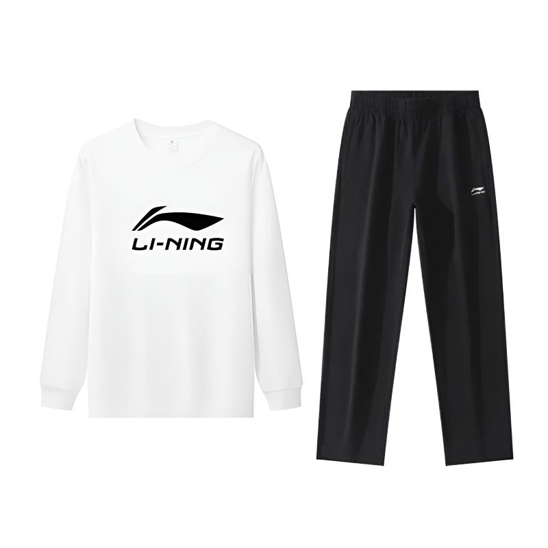 Li Ning Модный дизайн с буквами Хлопок Мягкий Удобный Универсальный Круглый вырез Пуловер Свитшот с длинным рукавом Повседневный Спортивный комплект YTLV113-3+AKLUC03-1 L white Li-Ning