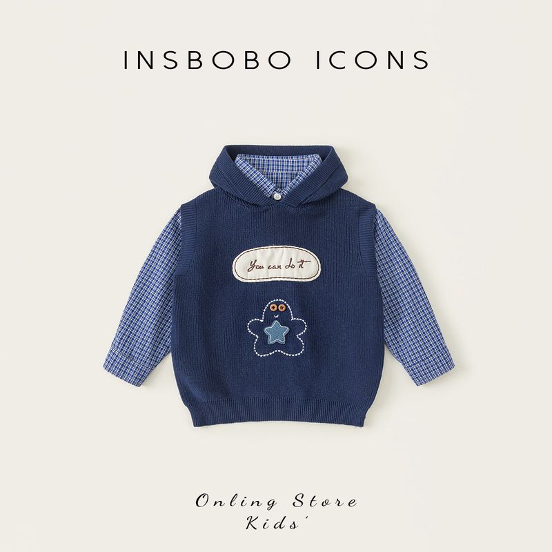 Insbobo Boys  Shirts, Kidsren s Shirts, Autum New Style Boys  Vests, Two-Piece Set, Fashionable Baby Autum Clothing Trend Navy Blue 80 blue TAOMall