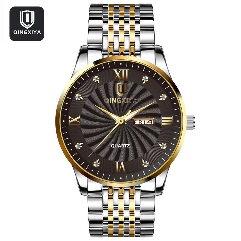 QINGXIYA модные кварцевые мужские часы с серым циферблатом, лучший бренд класса люкс, деловые светящиеся наручные часы из нержавеющей стали, подарки для мужчин 6652 black WristAura