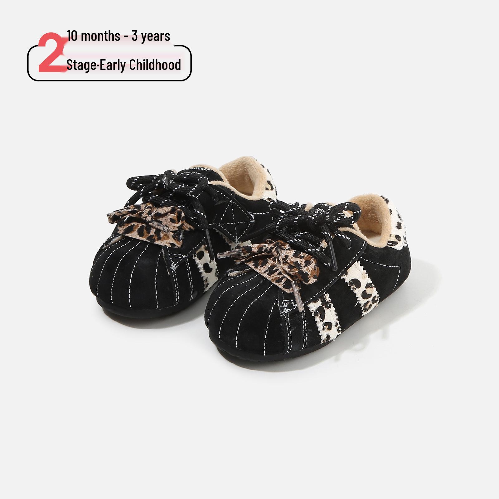 Зимние ретро туфли для малышей с леопардовым принтом и теплым бархатом Factory Order: 120 pairs of Sizes 16-20 чёрный Voyex