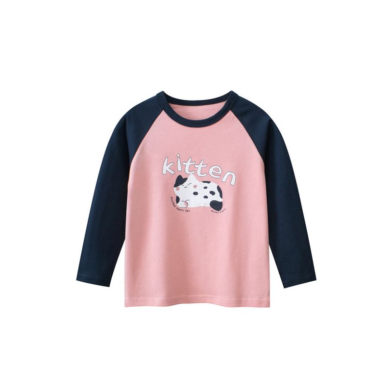 27home Children s Clothing Girls  Long sleeves Shirt 2026 Spring New Children s Korean Style Raglan Bottoming Shirt Pure Cotton Printing Ht3103 Pink/Noble Blue 130 white TAOMall
