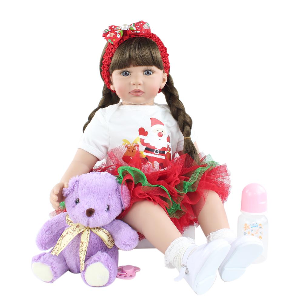 BZDOLL 60 см Мягкий винил Реборн Малыш Кукла Игрушки для девочки 24 дюйма Черные длинные волосы Принцесса Бебе Детский подарок на день рождения Игра в домик cloth body doll beige BZDOLL Reborn
