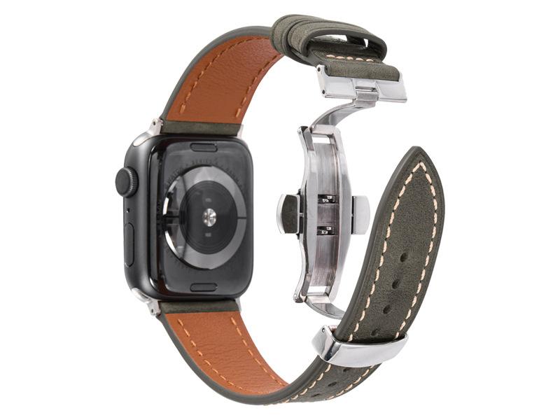 Роскошный ремешок из натуральной кожи с пряжкой-бабочкой для IWatch Serie 3, 4, 5, 6 Se 7, ремешок для Apple Watch 38 мм, 40 мм, 42 мм, 44 мм 38mm gray wekeep