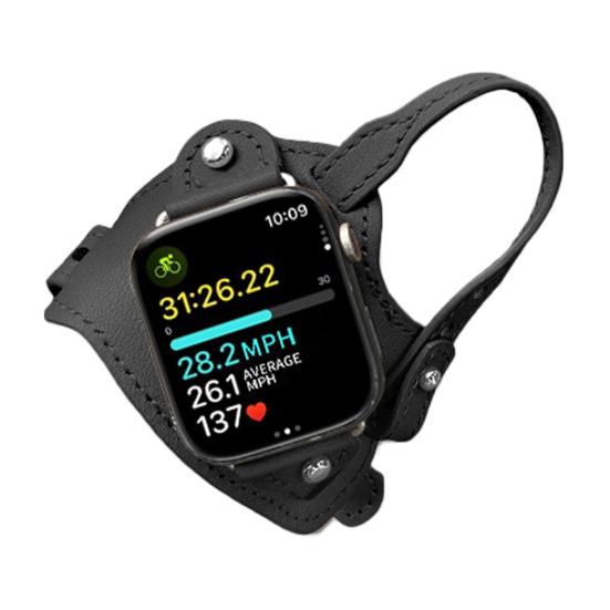 Ремешок для часов для велоспорта, совместимый с Apple Watch Series, регулируемый, винтажный, из искусственной кожи, сменный браслет для смарт-часов чёрный Jiayican