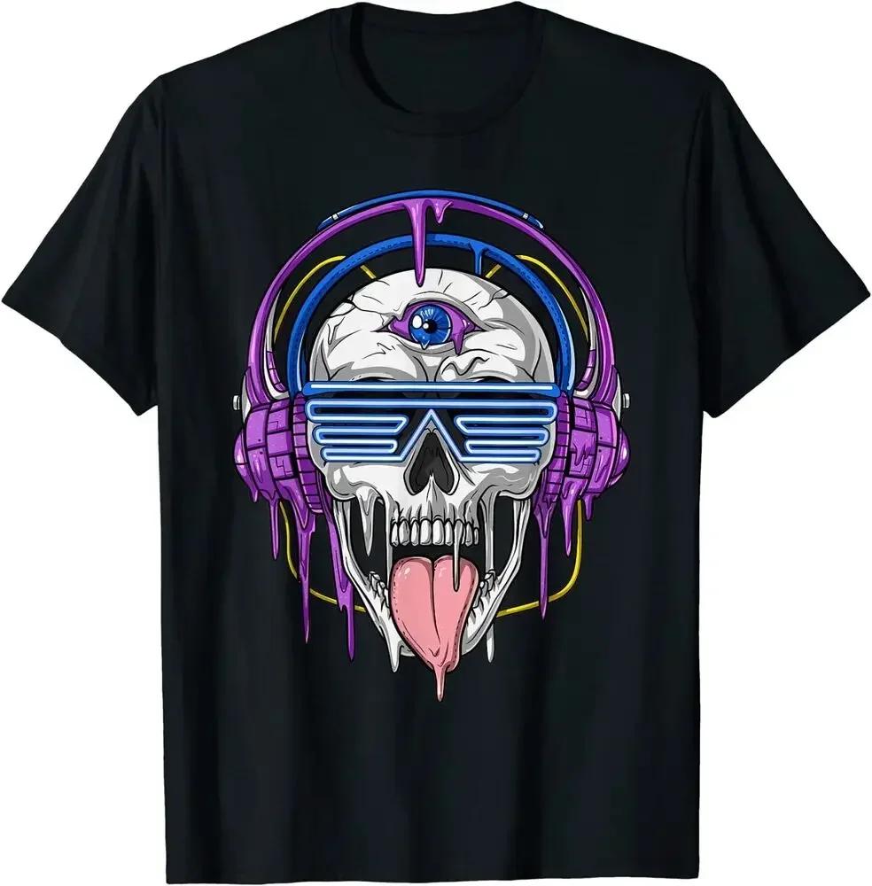 2024 летние топы Новые лимитированные наушники Psychedelic Skull Psytrance Techno Edm Festival T-Shirt мужская одежда S blue GUOYAN TOP