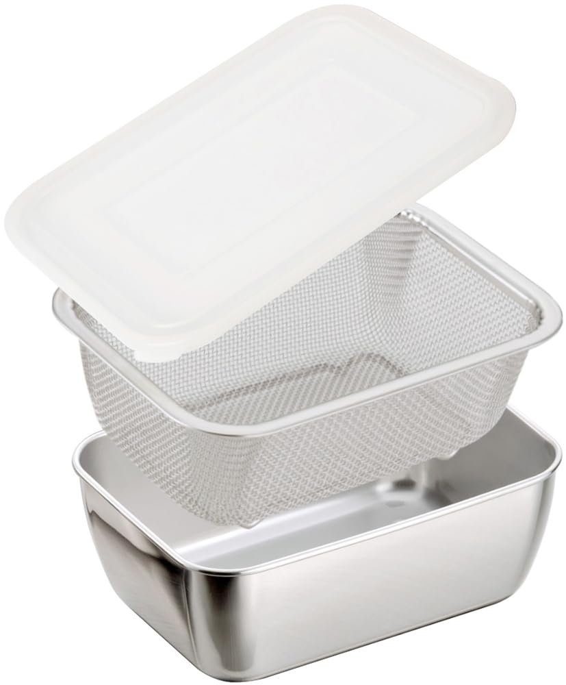 Shimomura Planning Storage Square Colander Set in Dishwasher Easy for Space Rust Temporary Lid Stainless Tsubame Sanjo 43376 Container, Bat, серебряный MJ Select