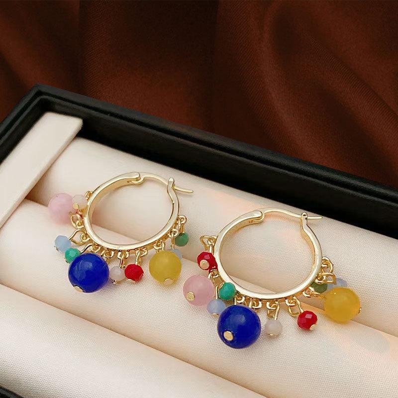 Серьги с камнем кошачий глаз цвета конфеты допамина - элитные модные украшения для женщин black FashionFlair