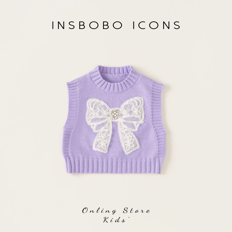 Insbobo Girls  Sweater Children s Vest 2026 New Spring and Autumn Style Girls  Knitted Vest Toddler Sweater Trendy Purple 100 gray TAOMall