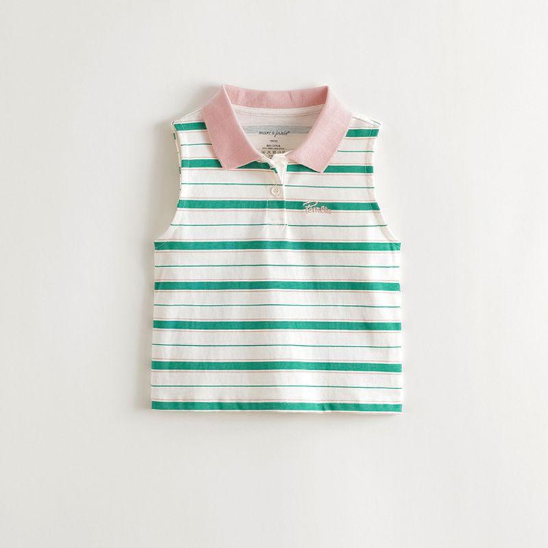 Mark Jenny [Energetic Summer] Girls  Pink and Green Striped Polo Shirt, Children s Vest, New Summer Clothing 560902 Green Vermicelli 100 white TAOMall