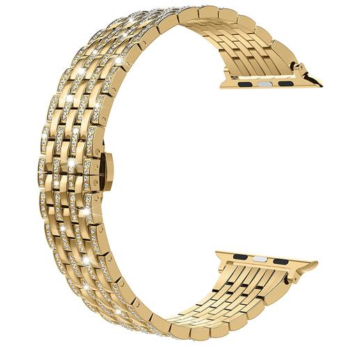 Классический роскошный ремешок с бриллиантами для Apple watch band 44 мм 40 мм 7/6/SE/5/4/3/2 iwatch band 42 мм 38 мм 45 мм 41 мм браслет из нержавеющей стали 38mm-40mm-41mm золотой wekeep