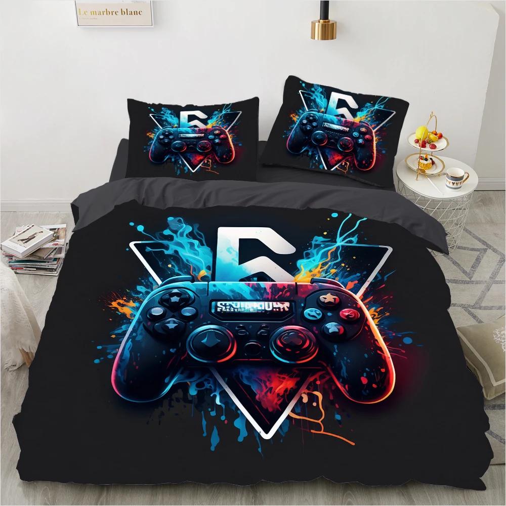 Игровой пододеяльник Кинг/Квин 3D Черный Игровая ручка Постельное белье для детей Подростков Мальчиков Мужчин Геймер Декор для спальни Покрывало Наволочка 140x200 (50x75cm x1 black Yiran Home