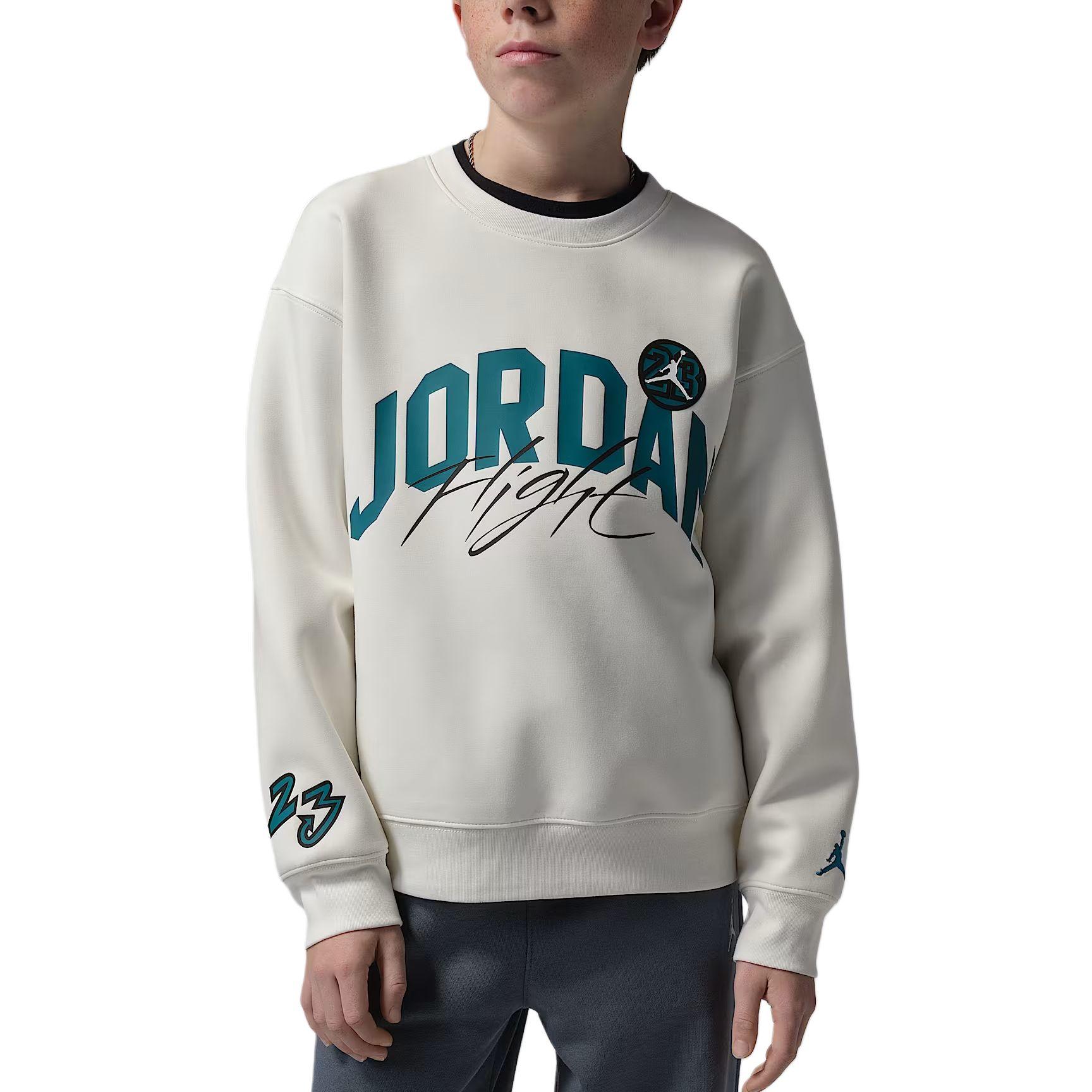 Свитшот Jordan FW25 Dynasty Interlock Flight Удобный с круглым вырезом Пуловер Вязаный с длинным рукавом Детский Детские свитшоты IU5376-133 S white