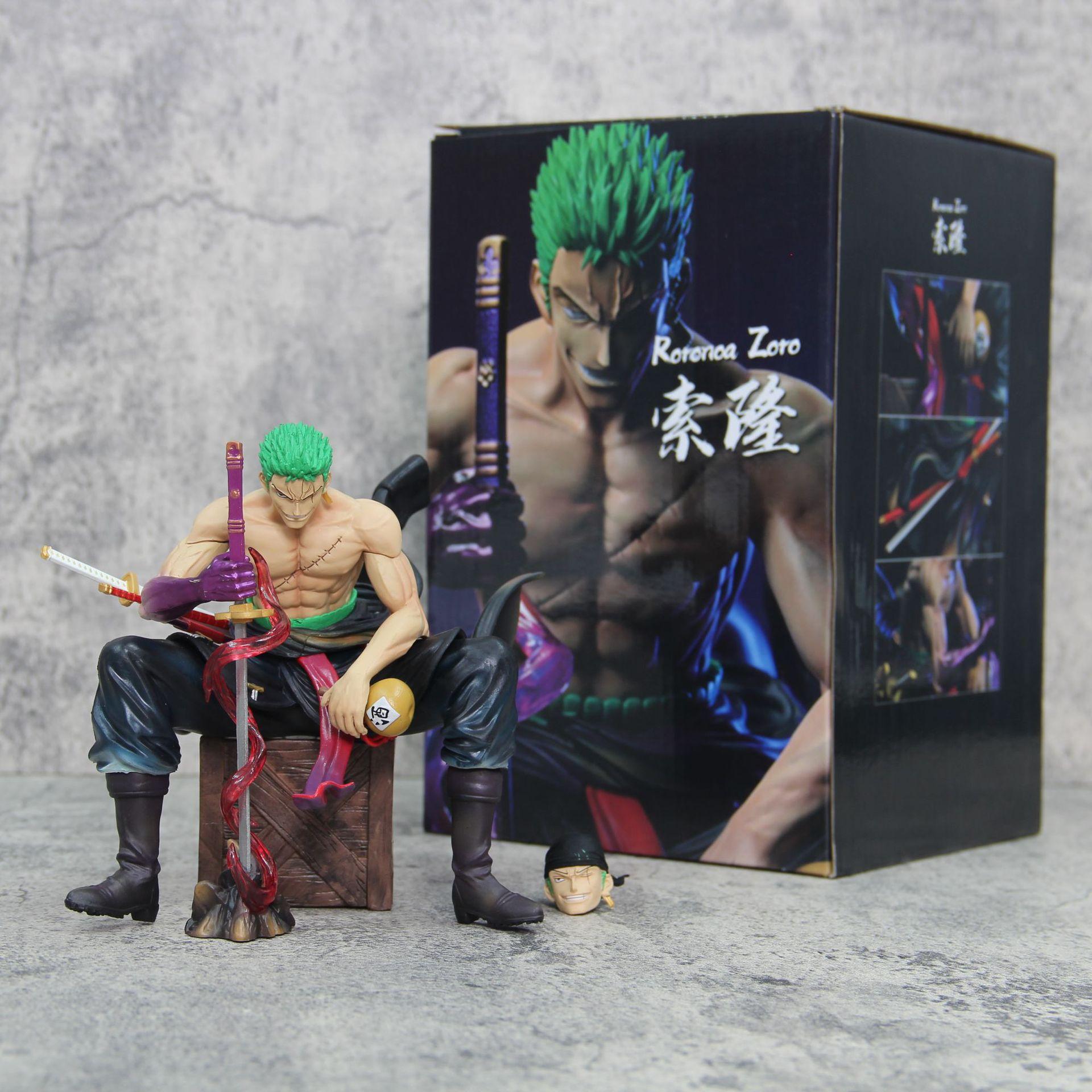 15 см ONE PIECE Ророноа Зоро в сидячей позе Аниме Фигурка Модель Статуэтка Коллекция для Мальчиков Настольная Кукла Украшение Игрушка Подарок 15cm with box gray Dimensional toy box