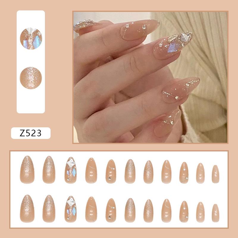 Флэш-фрагменты Aurora Square Diamond Wearing Nail Almond Nail Art Tablets Sweet White Girl Fake Nails brown Glow Makeup