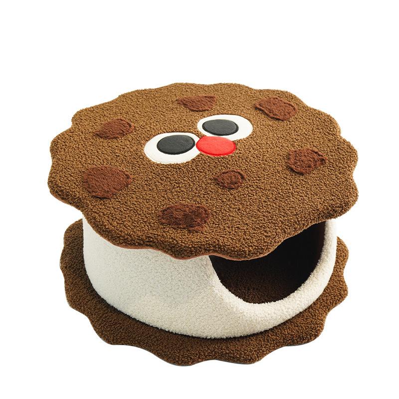Новое гнездо для кошек Sandwich Biscuit, защита от холода на осень и зиму, закрытый домик для кошек, кровать для кошек, гнездо для домашних животных, товары для питомника 50*50*20 cm brown Household supplies MH