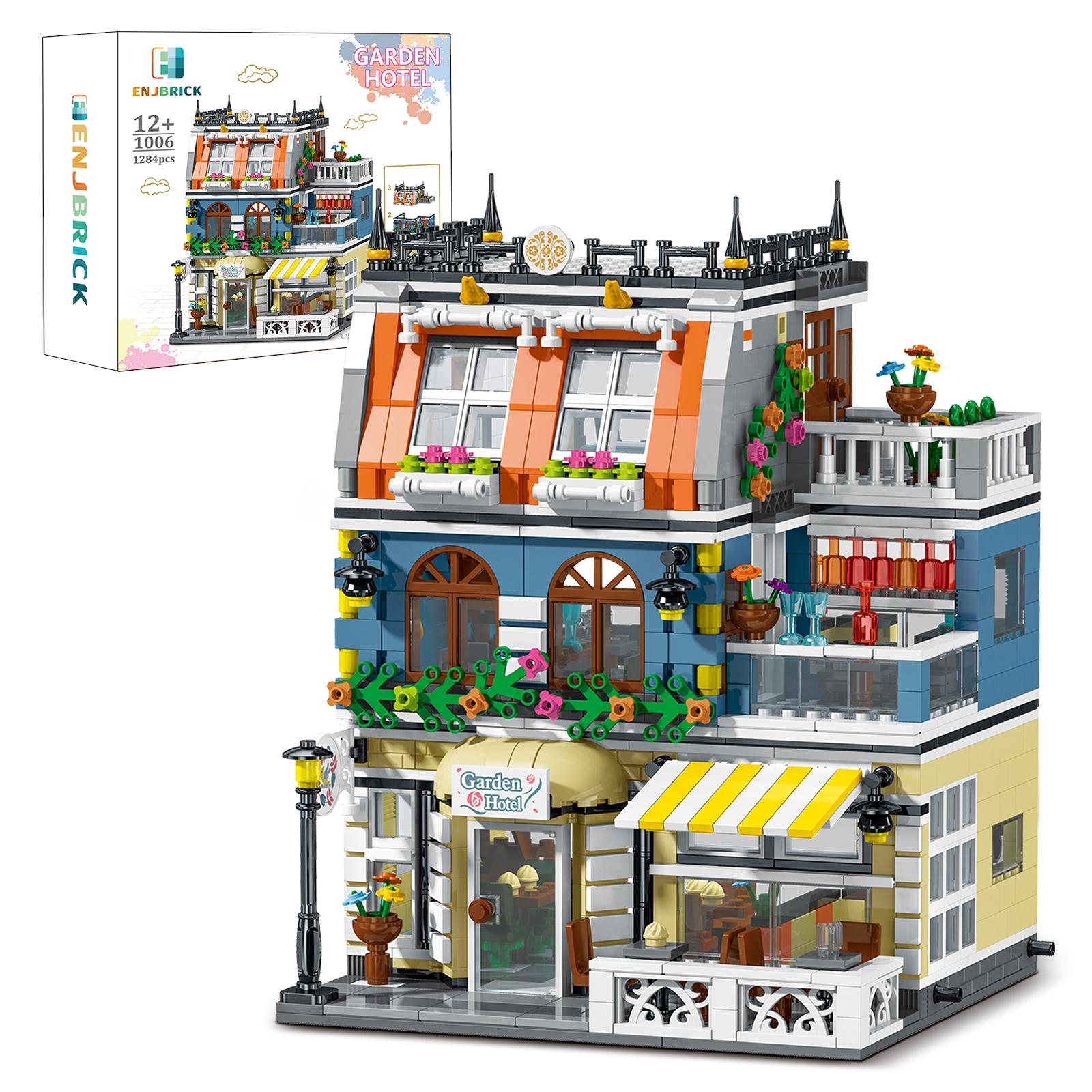 1489PCS Garden Hotel Building Blocks Set City Street View Model Bricks DIY Girls Toys for Kids Christmas Gift gray Fashion Maker 1