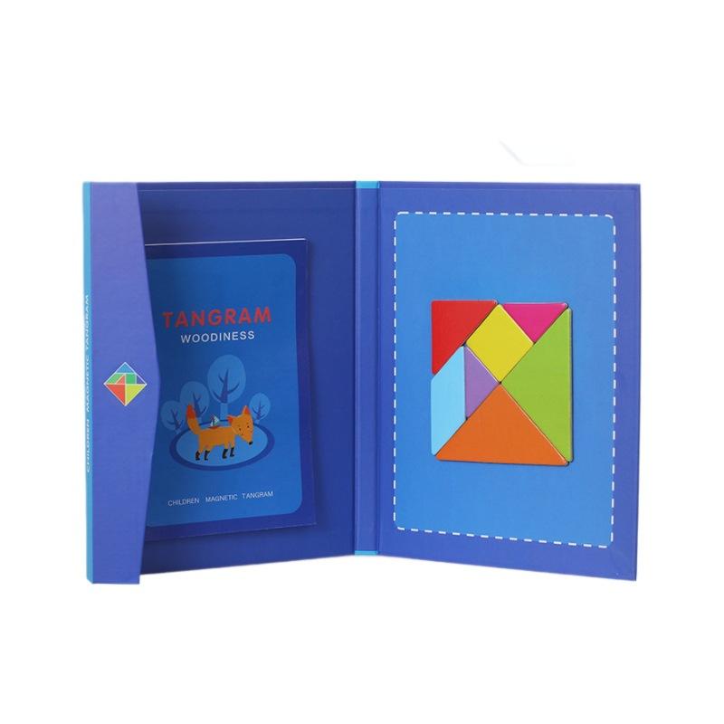 Монтессори Деревянный Пазл Магнитный Танграм Книга-головоломка Обучающие Игрушки Для Детей Обучение Логическая Игра Блок Геометрической Формы blue Happy Time For kids