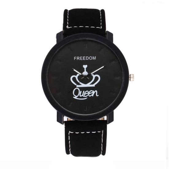 Парные королевские вечерние подарки King Lover s Watch Crown Fuax Eelegnt Кожаные кварцевые аналоговые наручные часы Queen чёрный Worry free storage