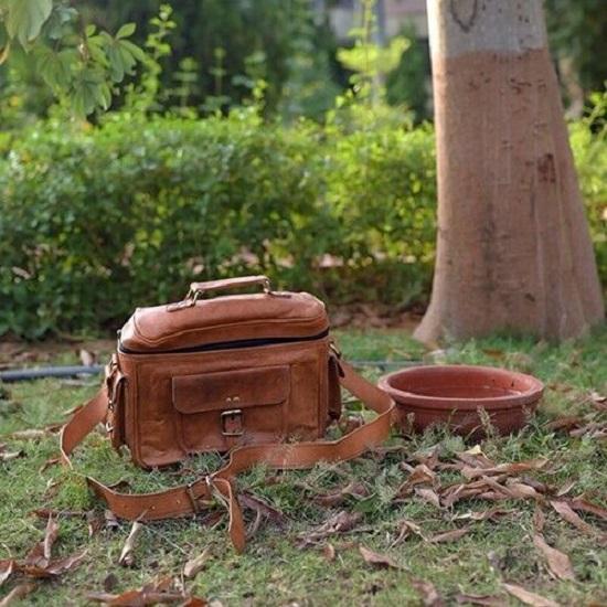 Классическая сумка из козьей кожи для всех фотоаппаратов DSLR SLR с мягкой подкладкой, чисто ручной работы коричневый NAVYA Genuine leather Bags