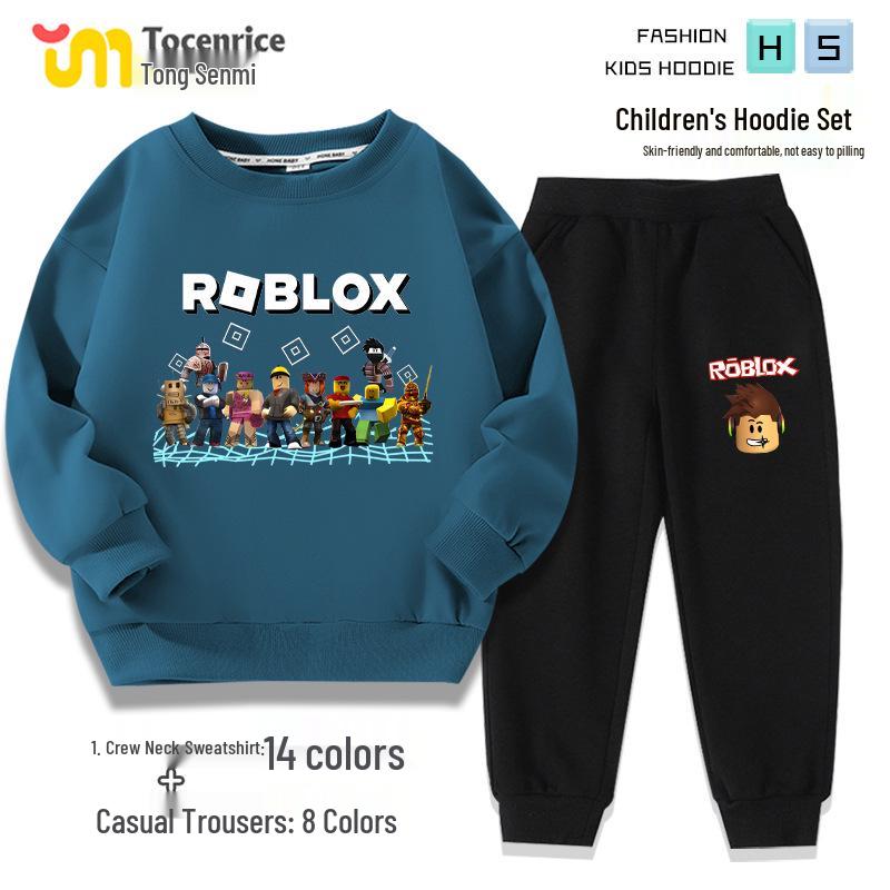Комплект из худи и штанов Roblox с мультяшным принтом для детей - Весенне-осенний повседневный костюм для мальчиков из двух предметов 140 (Height 130-) black Voyex
