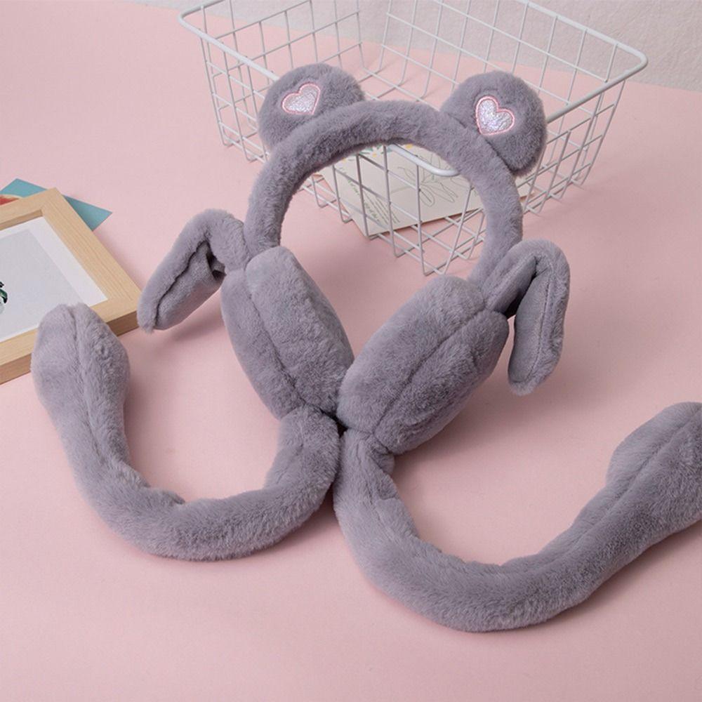 Ветрозащитные подвижные прыгающие уши зимние теплые наушники Heart Bear Airbag Plush Ears Подарок для женщин и девочек gray Outdoor Boutique TOP
