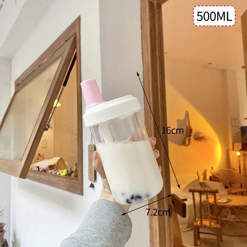 500/850 мл бутылки для воды сок молоко пластиковый стакан с крышкой соломинка пузырьковый чай кофейные чашки большой емкости питьевая посуда прозрачный As Picture Show brown Darling Women Boutique A