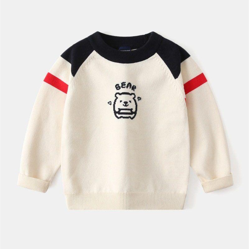 Spring and Autumn Kids  Sweater Boys  Single Layer Cotton Knitwear Thin Pig Knitwear Baby Boy Long-Sleeved round-Neck Pullover Apricot color 100 black TAOMall