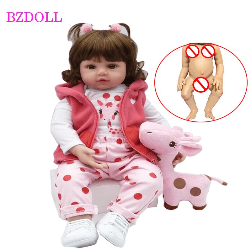 BZDOLL 48 СМ 19 Дюймов Полностью Мягкий Винил Кукла Реборн Игрушка для Девочки Бебе Бонека Ребенок Наряжать Подарок на День Рождения Игрушка vinyl body doll brown BZDOLL Reborn