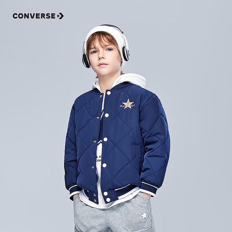 Детская утепленная куртка-бомбер с капюшоном и цветовыми блоками Converse 120 /60 темно-синий