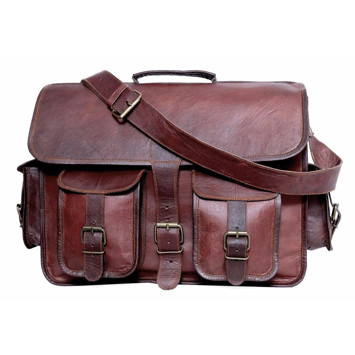 Кожаная сумка Goat Vintage Brown Подлинная Ноутбук New Messenger Мужские Мужчины Путешествия New 11 x 15 x 4 in коричневый NAVYA Genuine leather Bags