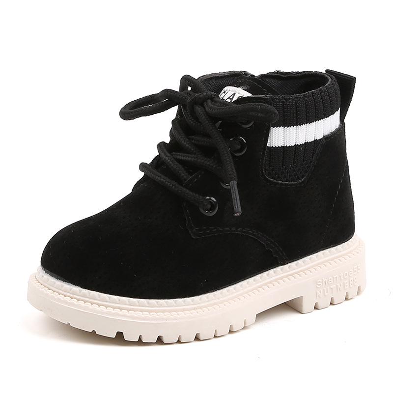 Ретро осенне-зимние теплые хлопковые ботинки Martin для мальчиков и девочек с боковой молнией повседневные детские зимние ботинки 21 black Gtime Shoes