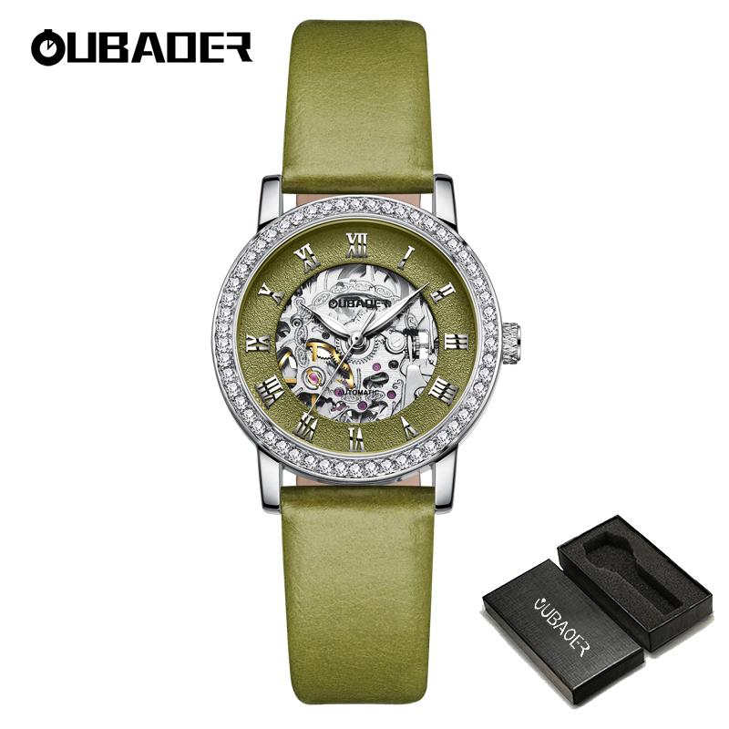 OUBAOER новые модные роскошные женские часы женские автоматические механические скелетон с кожаным ремешком и бриллиантами наручные часы Montre Femme подарок gray wekeep