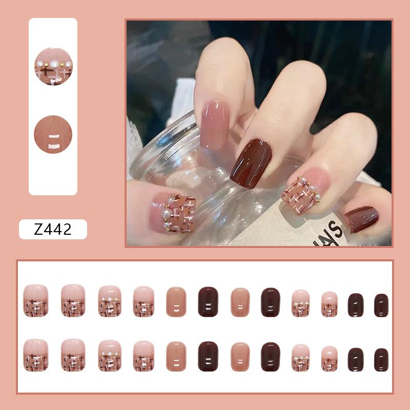 Xiaoxiangfeng Простые и белые накладные ногти Nig Pearl Milk Coffee Color Wearing Nail Art Tablets gray Glow Makeup
