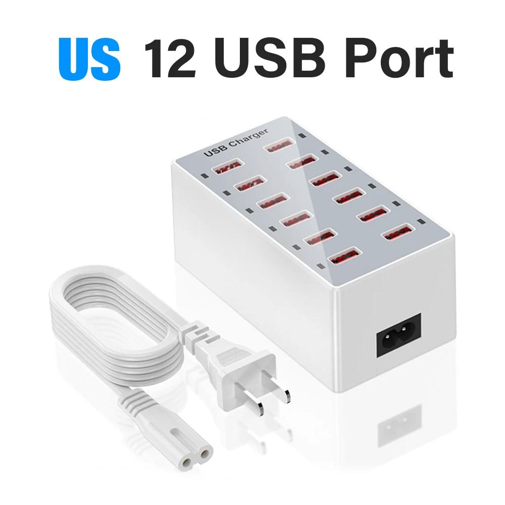 ЕС настенный настольный адаптер питания USB зарядная станция док-станция для мобильного телефона iPad Macbook ноутбук 5 В 2,4 А 12 портов Multi Plug US plug white YTO phone case