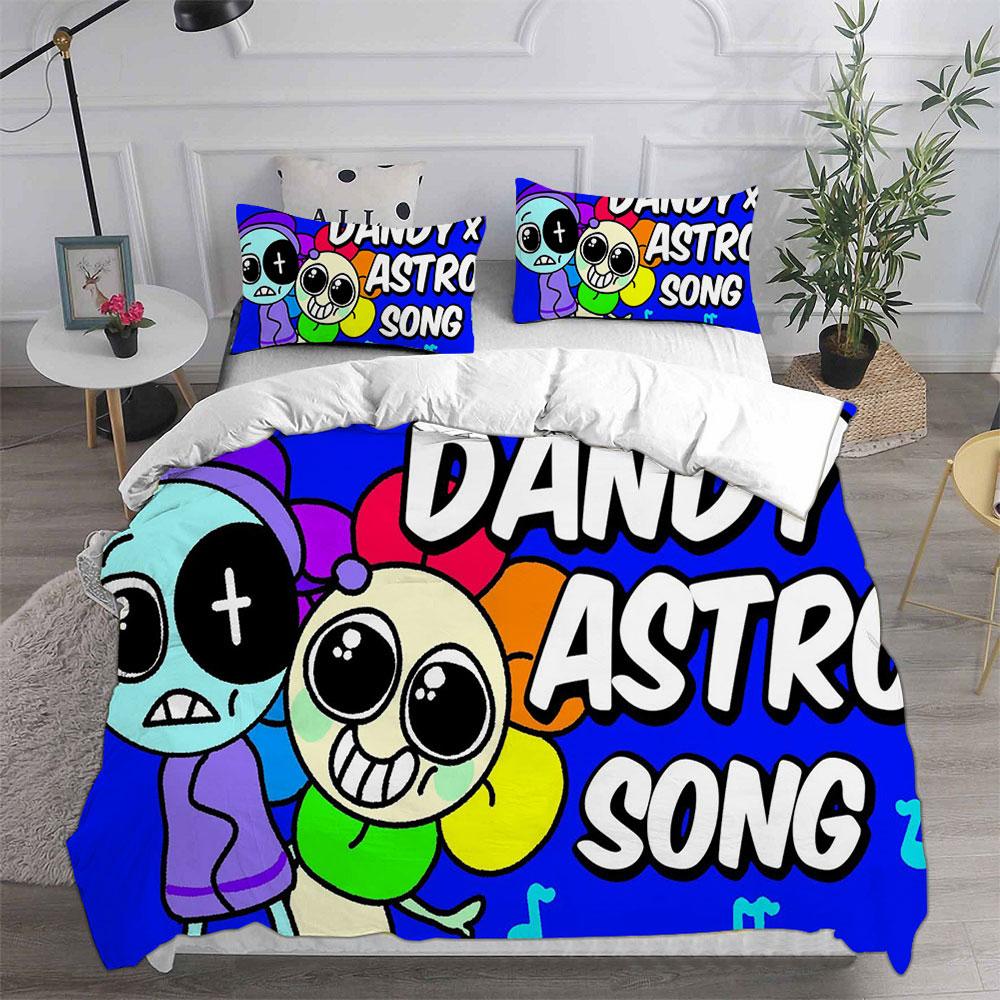 Dandy S World Комплект постельного белья Игровой 3D-принт Комплект пододеяльника с наволочками Мальчик Девочка Подростки Дети Подарок на день рождения Мягкое постельное белье EU Single(135*200cm)3pcs white Happy adults toys