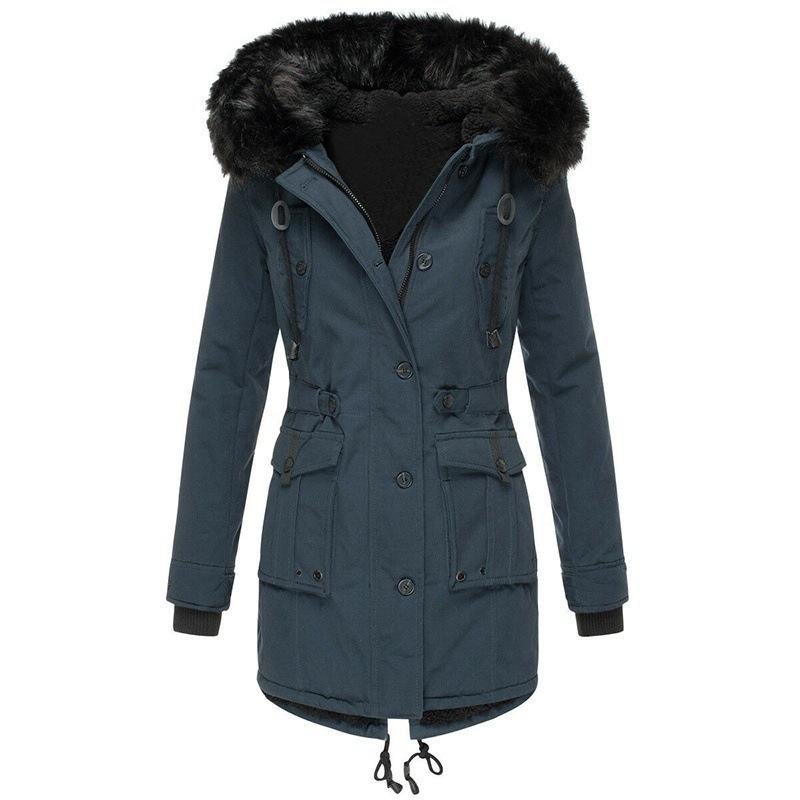 Женская парка с длинным рукавом, на молнии, утепленная, с капюшоном 4XL синий moli-1
