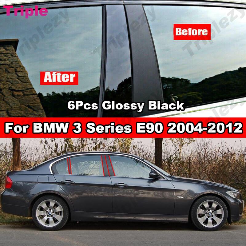 Glossy Piano Black Car Door Center Column Window Middle B C Pillars Post Cover Trim Mirror Effect For BMW 3 Series E90 2004-2012 чёрный gkfzb