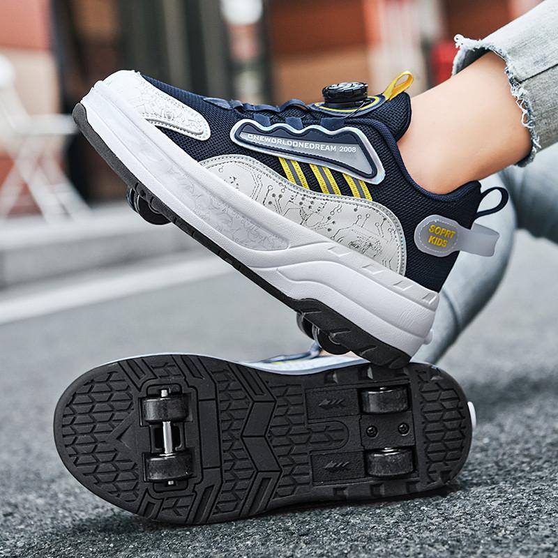 Новые туфли Runaway Shoes Четырехколесные туфли-шкивы для мальчиков и детей Обувь с колесами Обувь для катания на коньках для девочек 30 white Flylo