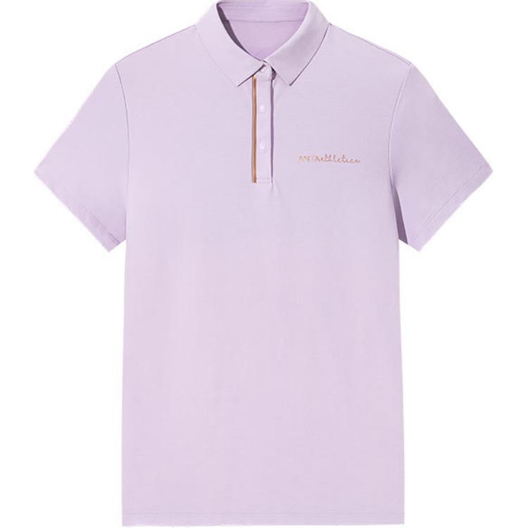 Anta Comfortable Casual Versatile Simple Letter Short Sleeve Polo Shirt Women tops Floral-Purple 162527119-3 M gray