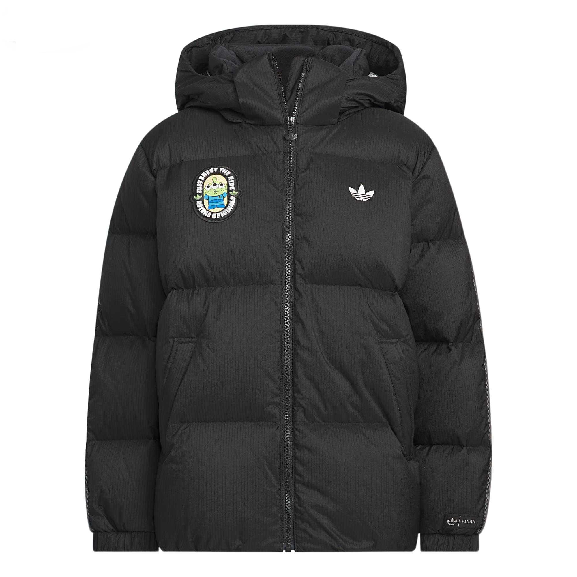 Adidas Originals X Toy Story Совместная пуховая куртка Свободный длинный рукав Однотонный С капюшоном Утиный пух Детская верхняя одежда KB5142 116 black