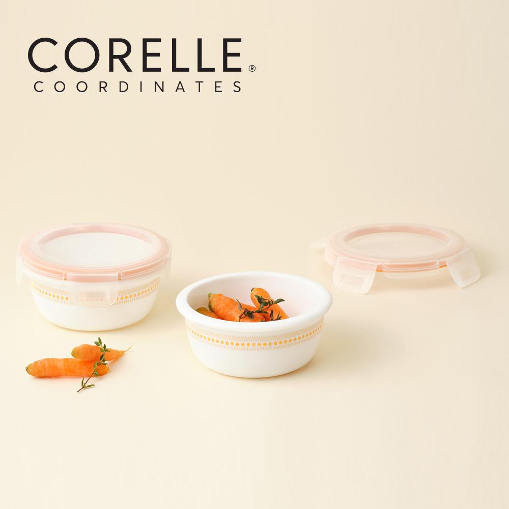 Corelle Jacquard Band Круглый герметичный контейнер для хранения продуктов 2 шт. (325мл) Посудомоечная машина Подходит для духовки Желтый beige adamhnk