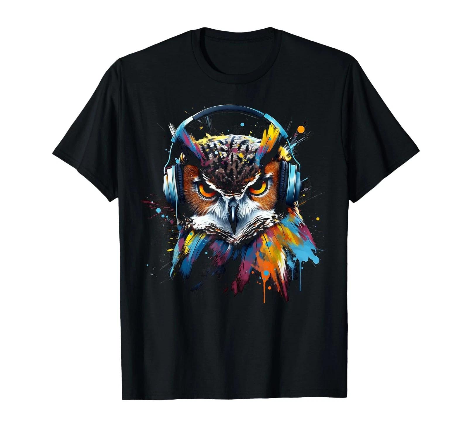 Сова Музыка Красочная Птица Наушники Искусство Животное Сова Футболка 3XL black TeeHaven