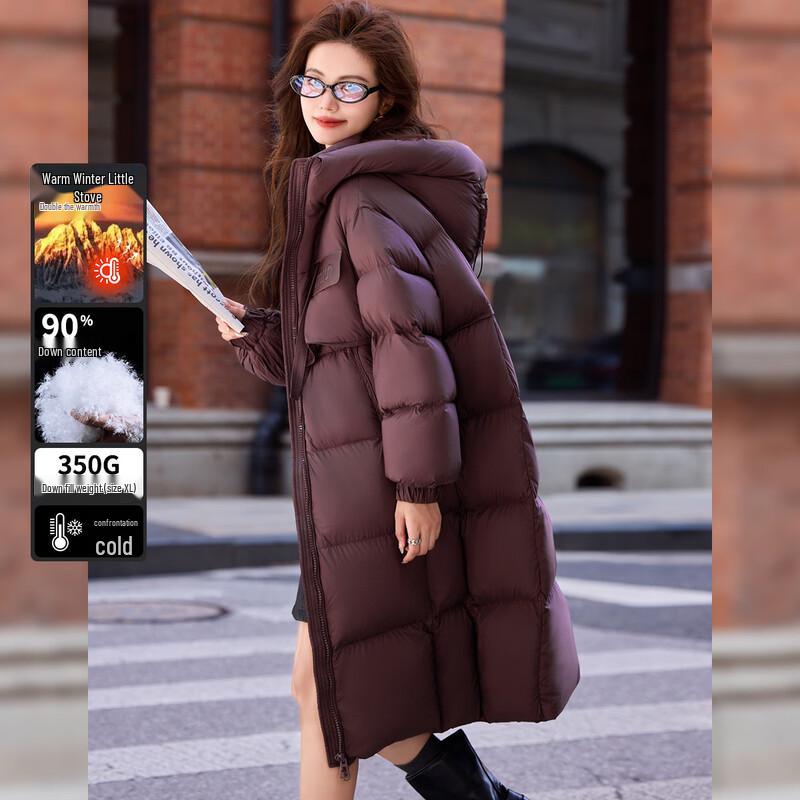 Женский длинный пуховик с капюшоном на 90% из утиного пуха XL black JDST SELECTION